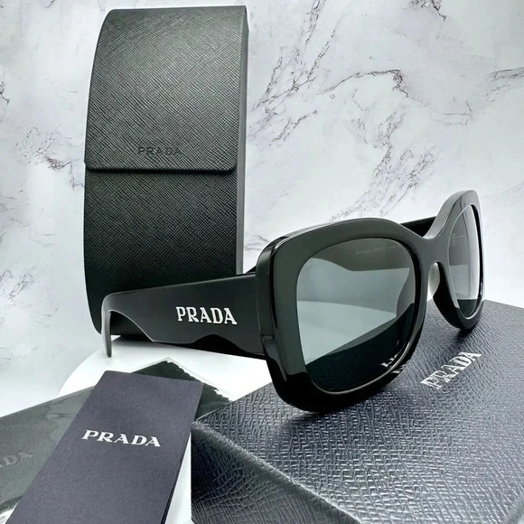 PRADA Sunglasses Black Oversized Square Acetate Letter Logo Italy Authentic - Picture 3 of 16